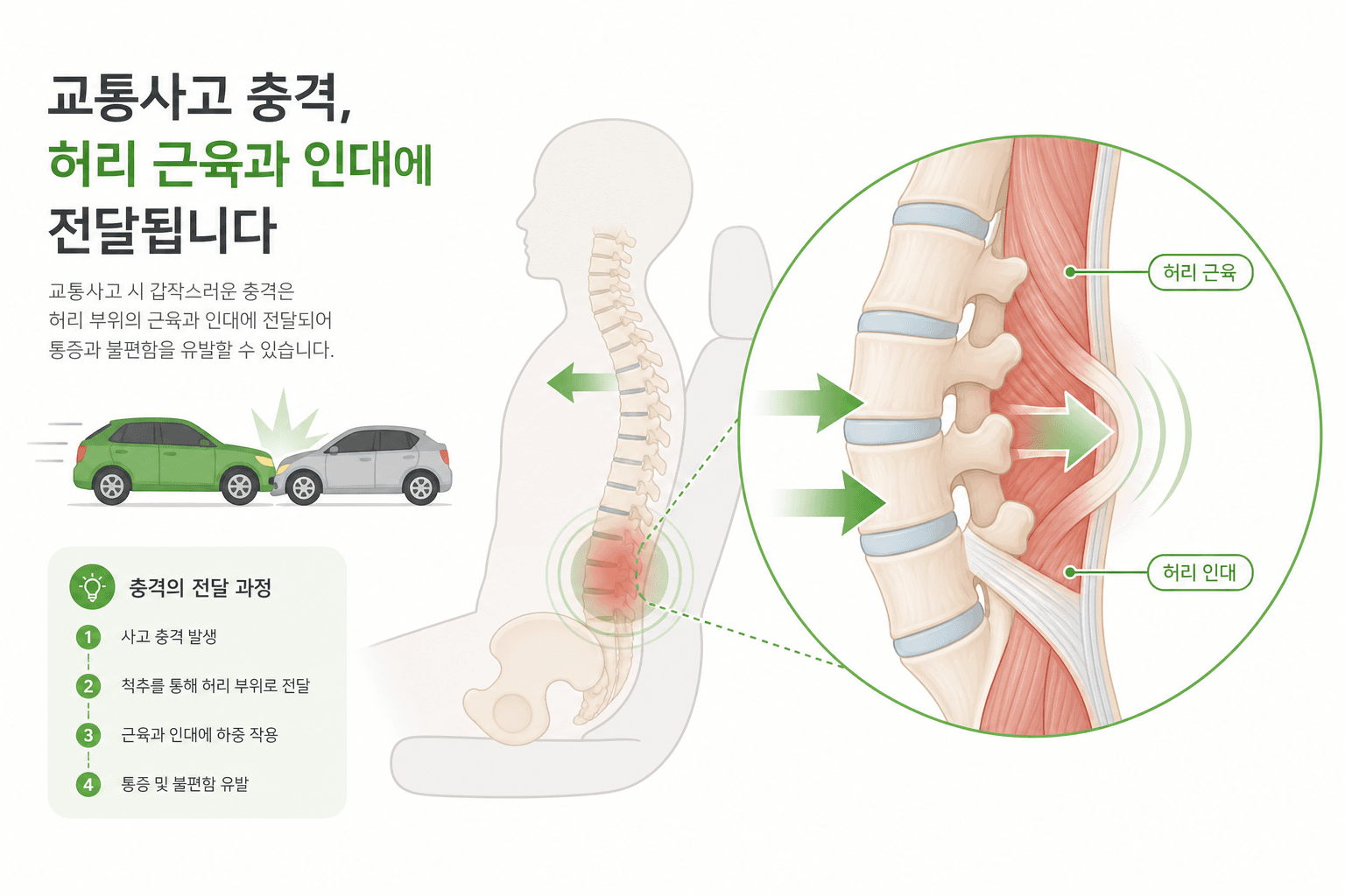 교통사고 후 허리 통증이 오래가는 이유와 초기 치료의 중요성